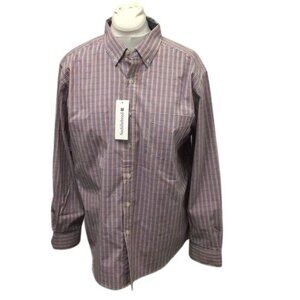 Saddlebred Mens Stretch Poplin Long Sleeve Plaid Shirt L Comfort Flex Cotton